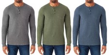 Member Mark Men Long Sleeve XLARGE Thermal Henley Green/Blue/Grey 3Pack