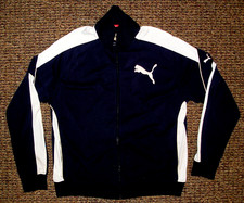 Men's PUMA Full Zip Track Jacket BLACK/WHITE Silkscreen Logo Sz XL 50" Chest EUC