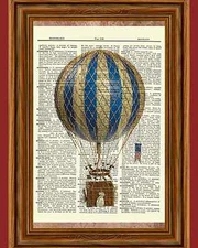 Vintage Retro Hot Air Balloon Dictionary Curious Art Print Poster Picture OOAK