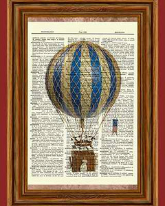 Vintage Retro Hot Air Balloon Dictionary Curious Art Print Poster Picture OOAK