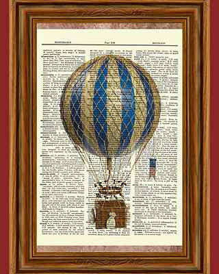 Vintage Retro Hot Air Balloon Dictionary Curious Art Print Poster ...