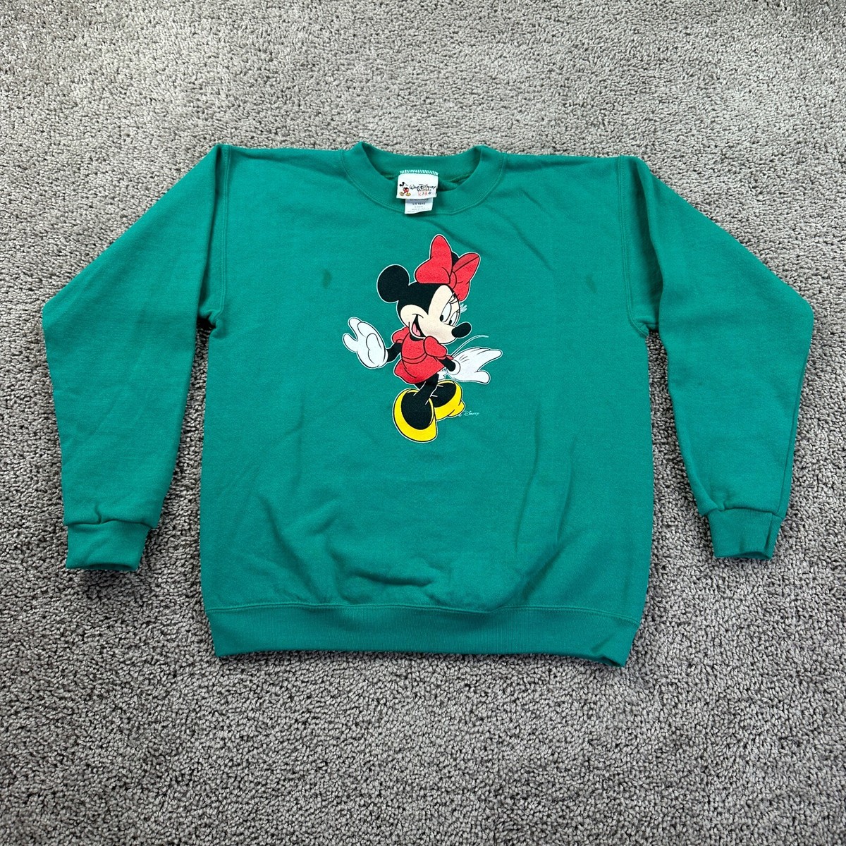 VINTAGE 90s Disney Sweatshirt Girls Large Green Minnie Mouse VINTAGE 90s Disney Sweatshirt Girls Large Green Minnie Mouse