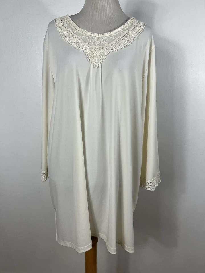 New Maggie Barnes 1X Shirt Top Cream Ivory Lace Travel Stretch Tunic Scoop A3 - Image 2 of 4