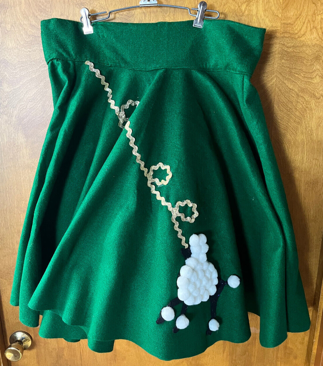 POODLE SKIRT Green Felt Material Cotton Ball Handmade Halloween Costume 25"  Long | eBay