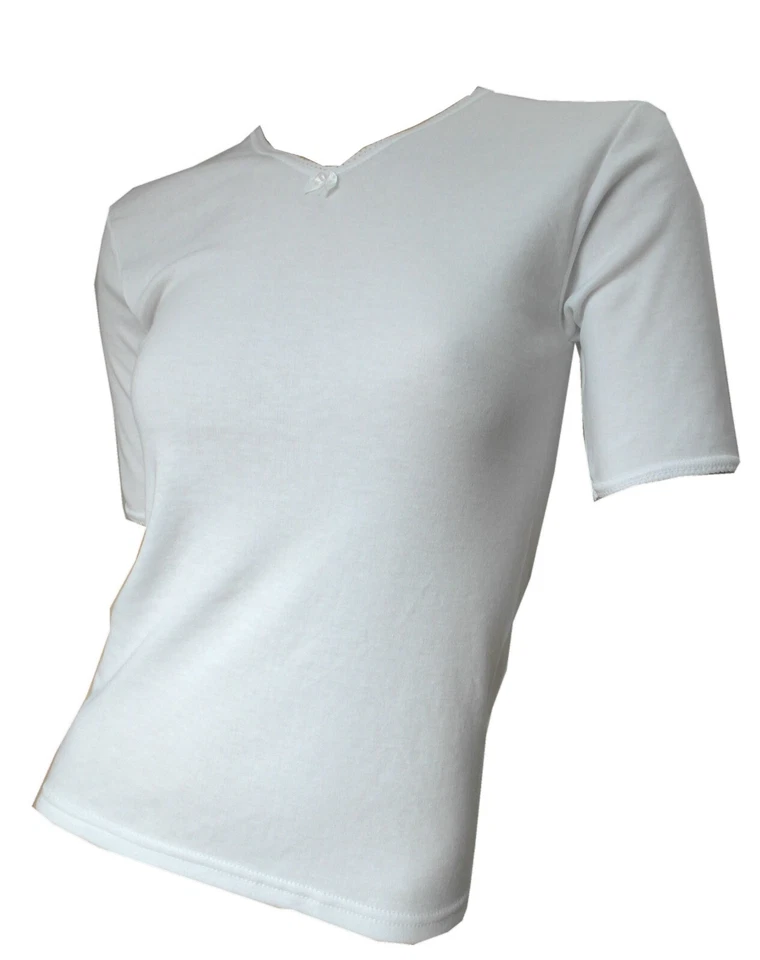 Damen Thermo Unterhemd halbarm mit Spitze - Kuschelig warm - Baumwolle - Bild 2 von 2