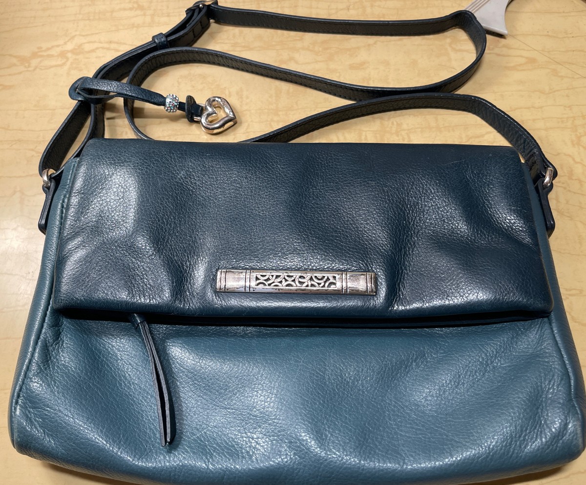 Brighton Two Tone Blue Soft Leather Crossbody Purse Pockets Flap