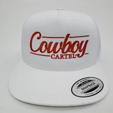 Cowboy Cartel Embroidered Flat Bill Mesh Snapback  Cap Hat White Yupoong 6006