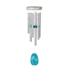 Woodstock Wind Chimes Margaritaville Palm Wind Chime Small (16") Silver and Blue