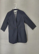 Chicos Jacket Women 1 Blue Denim Open Front Long Sleeve Regular Fit Blazer