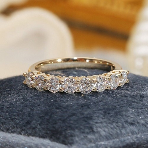 2 Ct Round Cut Moissanite Half Eternity Wedding Band Ring 14K Yellow ...