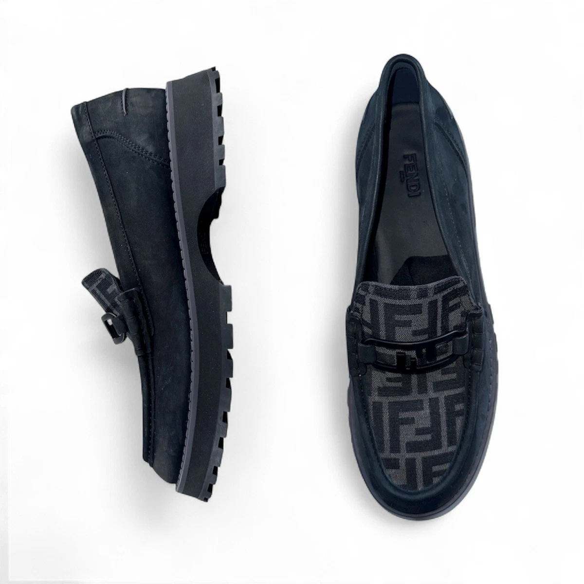 FENDI Frame Suede Loafers Fendi Frame Suede Penny Loafers - Caribou | Editorialist main image 3