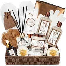 Bath and Body Gift Basket Set for Women - Coconut Vanilla Christmas Gifts for...