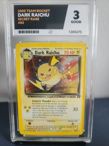 2000 Team Rocket Dark Raichu Holo 83/82 Secret Rare ACE GRADED 3