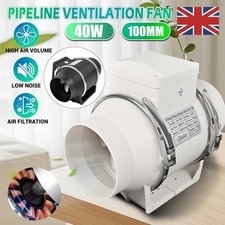 4" Quiet Inline Extractor Fan Bathroom & Hydroponics for Ventilation UK Plug~