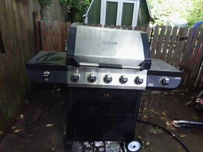 Brinkmann Stainless Steel 5-Burner Gas Grill w/ Side Burner, Wheels