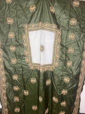 Indian Embroidered Dupatta   41  x 90    Green  Gold Border Wrap   Traditional