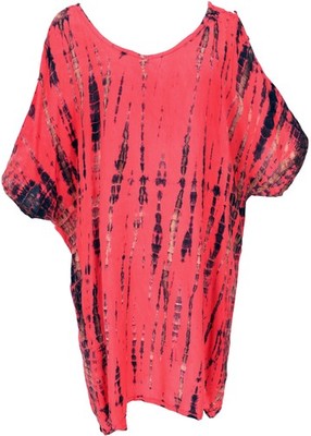 Schulterfreies Batikdress, Cold Shoulder Tunika, Strandkleid, weites Minikleid,