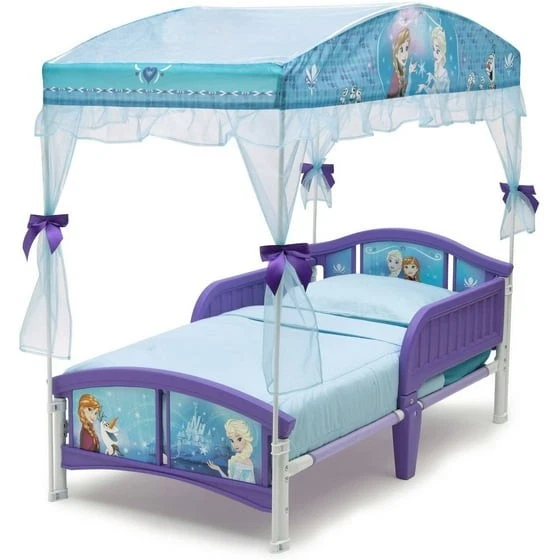 Cama de dossel infantil Frozen princesa Elsa Anna azul roxo quarto de bebê para meninas - Imagem 2 de 4