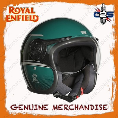 DOT Certified Royal Enfield Open Face Jet Neo Black & Green Helmet With Visor