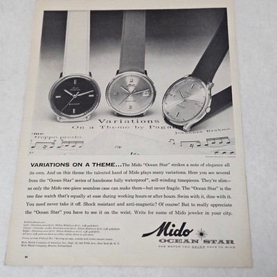 Mido Ocean Star Watch Print Ad 1963 Variations on a Theme with 3 watches photo