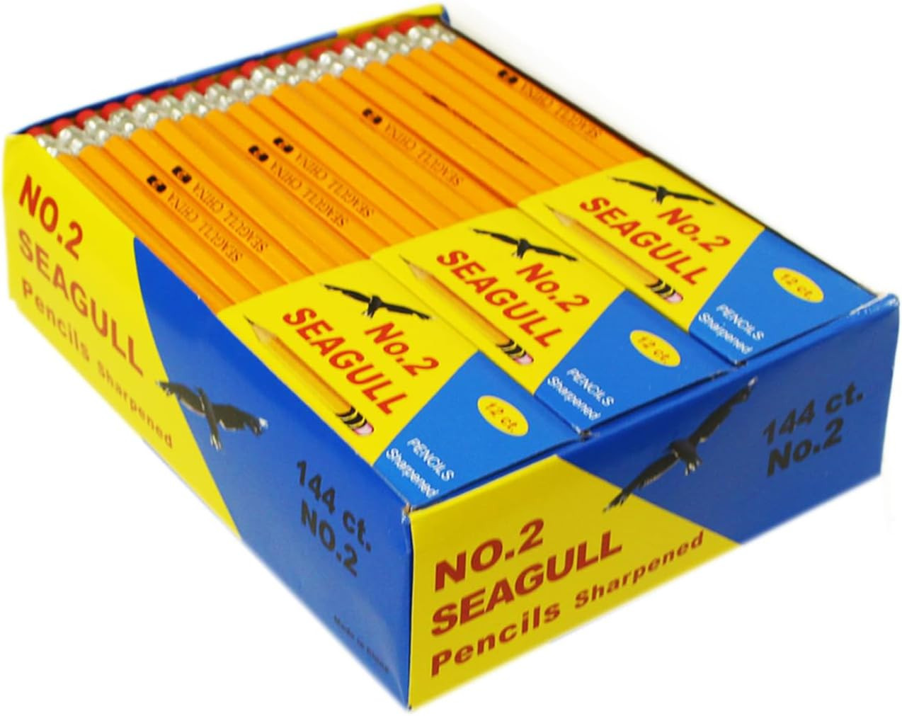 S Pre-sharpened No. 2 144/box 12 Boxes Of 12 New Improved Eraser Back To S