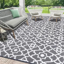HEBE Rug Waterproof 8x10 Plastic Straw Camping Patio Rugs RV Mat Clearance GRAY