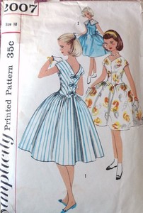 Vtg 1950s Simplicity 2007 Long Torso Full Skirt Party Dress SEWING PATTERN 10