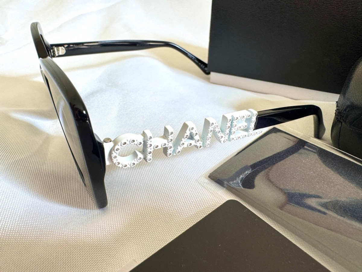 CHANEL CH5422B Women's Sunglasses Black White Crystal Strass