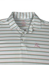 Rhoback Large Men  s Striped White Multi Polo Shirt Stretch Golf Casual READ