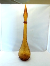 VINTAGE EMPOLI 22" HONEY AMBER HOBNAIL GENIE BOTTLE w/ STOPPER