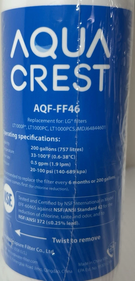 Aqua Crest AQF-FF46 Refrigerator Water Filter New Sealed - Image 3 of 3
