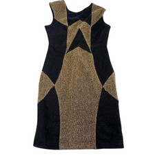Motel Rocks Dress Womens Small Black Gold Metallic Geometric Bodycon Retro