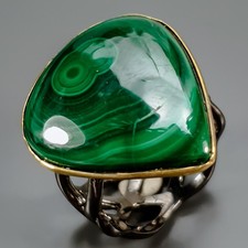 Jewellery 30 ct Natural Malachite Ring 925 Sterling Silver Size 8 /R442821