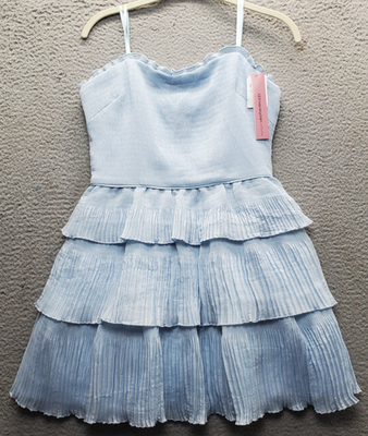 #ad Aqua Formal Mini Tiered Dress Womens 10 Blue Lined Spaghetti Straps Sweetheart $20.99