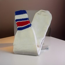 VTG Mens Socks Sport Tube Stripe Acrylic Blend Red Royal Blue 80s USA Made 22  