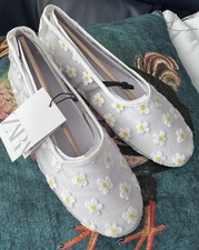 ZARA White Floral Daisy Mesh Ballerinas Ballet Flats Shoes Size UK 5 EUR 38