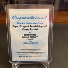 2026 Bowman - Ethan Holliday - Paper Prospect Auto Purple /250 (Redemption)