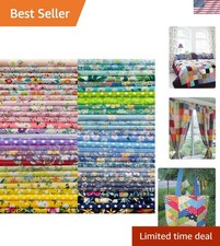 Vibrant 50-Pattern Floral Cotton Fabric Bundles - 8"x8" Squares for Crafts