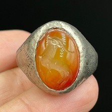 Ancient Roman Bronze Ring With Intaglio Stone