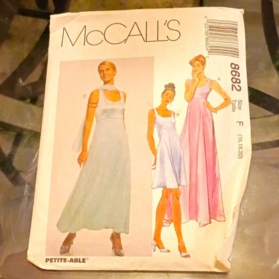 McCall's 8682 Misses' Dress Sewing Pattern, Vintage Original Evening Style