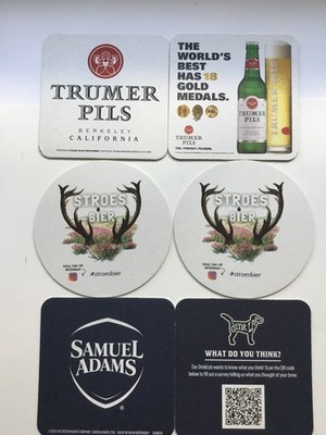 Bierdeckel aus den USA - Trumer Pils , Samuel Adams, Stroes Bier, gut erhalten