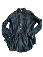 Vintage Woolrich Mens Shirt Plaid Large Blue Green Gingham Button Front