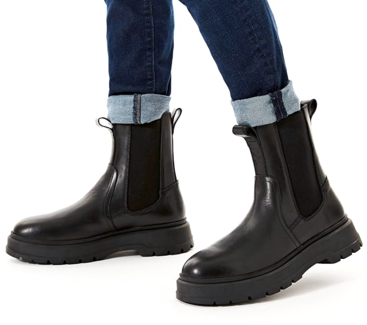 SAOLA Stivali Franco Fortini Ragnar Uomo 11M Pelle Nera Slip On Lug Suola Chelsea Goth