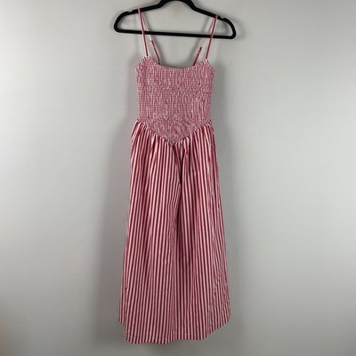 Abercrombie & Fitch Smocked Maxi Dress Size XS Petite Red White Stripe Pockets