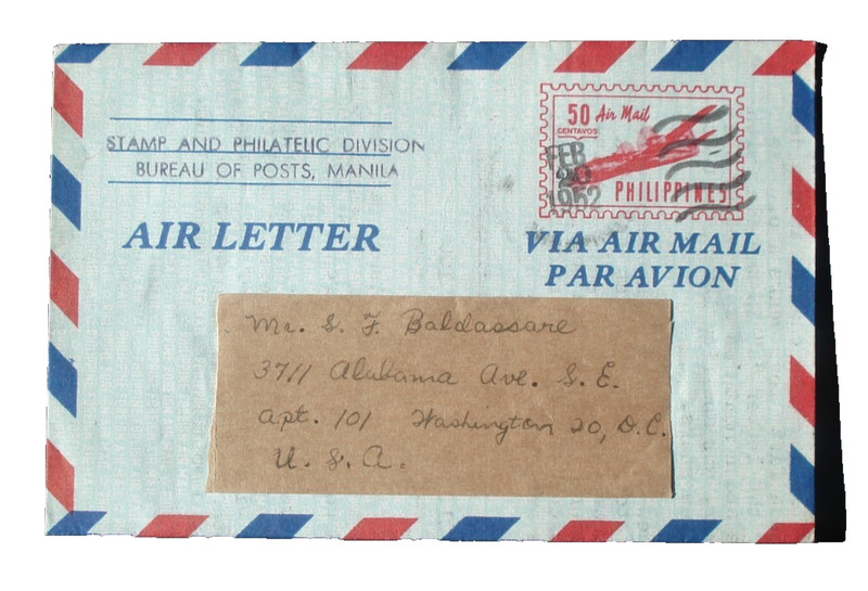PHILIPPINES  AEROGRAMME AIR MAIL SHEET 52.c  to US 1952