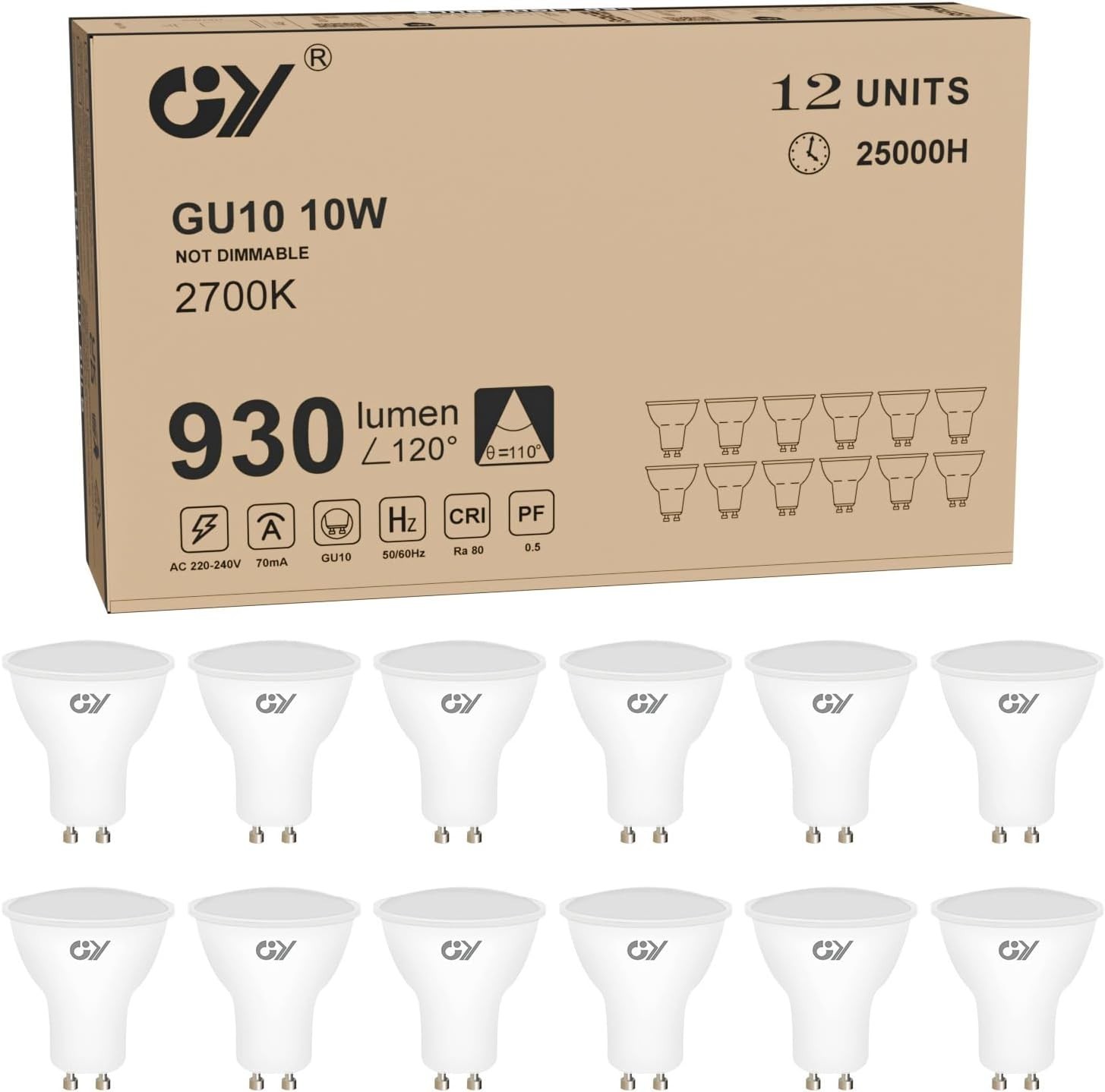 Spot LED GU10 10W 930LM haute luminosité avec faisceau large anti-éblouissement