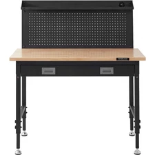 2000lb 48x24in Oak Top Workbench 28-39.5in Adjustable Height & 30 Hooks