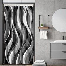 Stall Small RV Black White Grey Shower Curtain Half Size Narrow Abstract Stri...