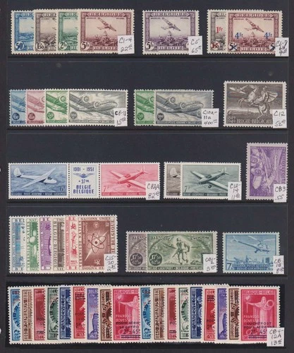 E8330: Belgium Airmail Collection, Complete Mint; CV $687