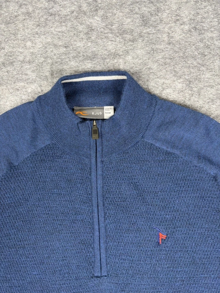 KJUS Pullover Mens M Blue Therma Yarn Half Zip Merino Wool Blend Trinity Forest - Image 2 of 4